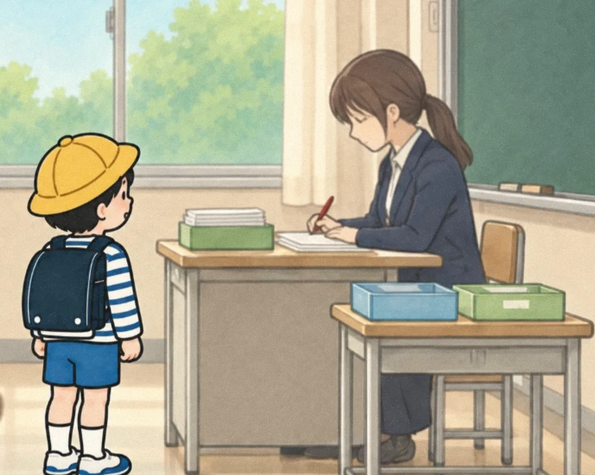 先生にあいさつする